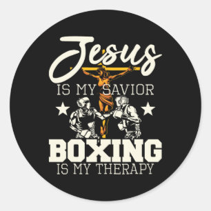 Jesus Is My Saviour Boxing Is My Therapy - Gym Box Classic Round Sticker