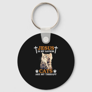 Jesus is My Saviour Cat are My Therapy Christians  Key Ring