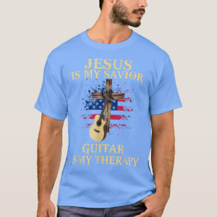 Jesus Is My Saviour Guitar Is My Therapy Cross USA T-Shirt