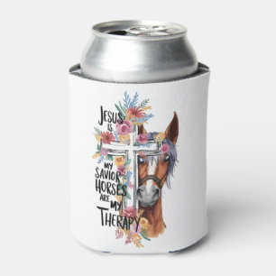 Jesus Is My Saviour Horses Are My Therapy Funny Can Cooler