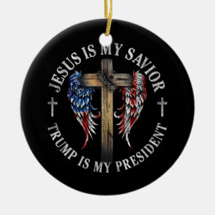 Jesus Is My Saviour Trump Is My President 2024 USA Ceramic Tree Decoration