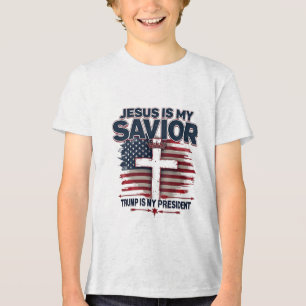 Jesus is My Saviour Trump is My President Funny Tri-Blend Shirt