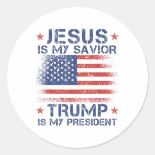 Jesus Is My Saviour Trump Is My President Retro Us Classic Round Sticker