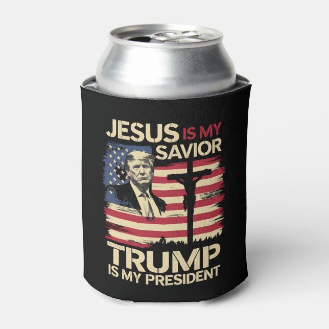 Jesus Is My Saviour Trump Is My President USA Flag Can Cooler (Can Front)