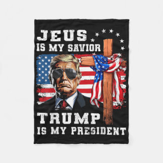 Jesus Is My Saviour Trump Is My President Usa Flag Fleece Blanket