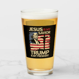 Jesus Is My Saviour Trump Is My President USA Flag Glass