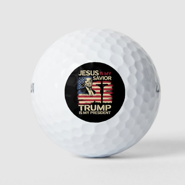 Jesus Is My Saviour Trump Is My President USA Flag Golf Balls (Front)