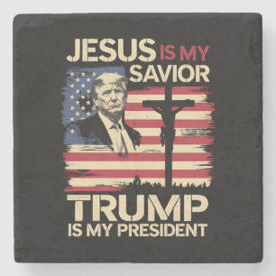 Jesus Is My Saviour Trump Is My President USA Flag Stone Coaster