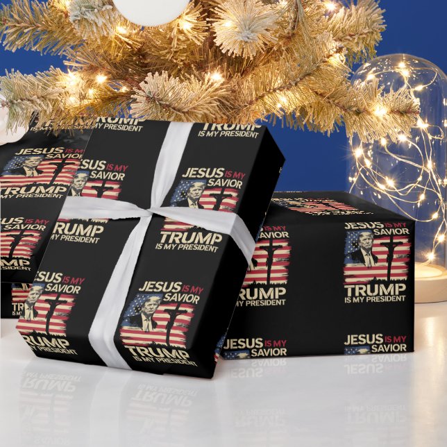 Jesus Is My Saviour Trump Is My President USA Flag Wrapping Paper (Holidays)