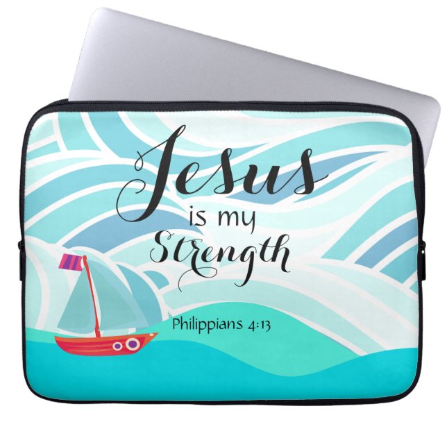 Jesus is my Strength Laptop Sleeve (Front)