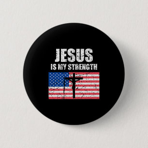 Jesus Is My Strength Usa Flag Christian Cross Art 6 Cm Round Badge