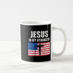 Jesus Is My Strength Usa Flag Christian Cross Art  Coffee Mug