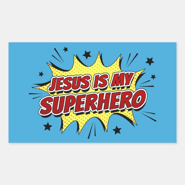 Jesus is My Superhero Kids & Adult Christian Faith Rectangular Sticker (Front)