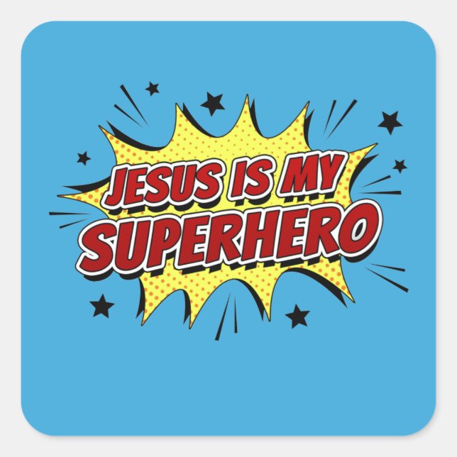 Jesus is My Superhero Kids & Adult Christian Faith Square Sticker (Front)