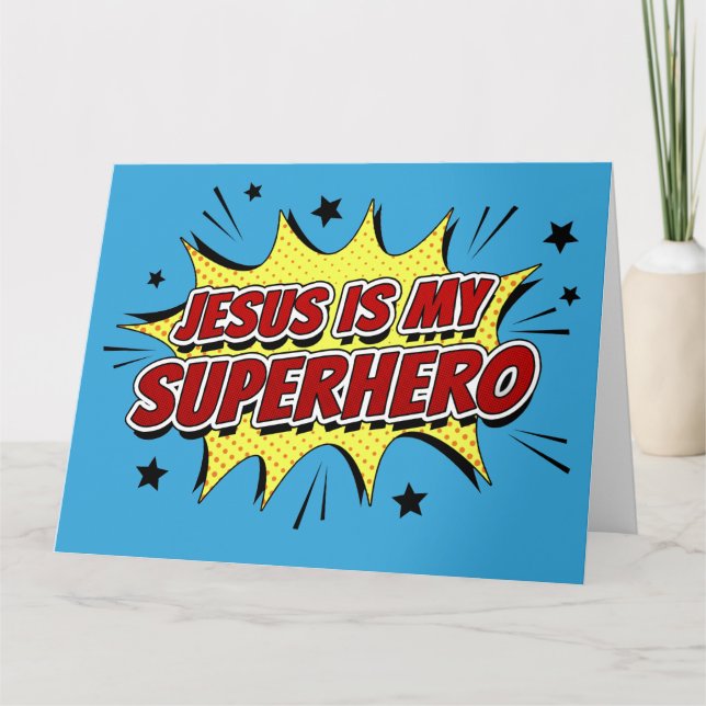 Jesus is My Superhero Kids & Adult Christian Faith Thank You Card (Front)