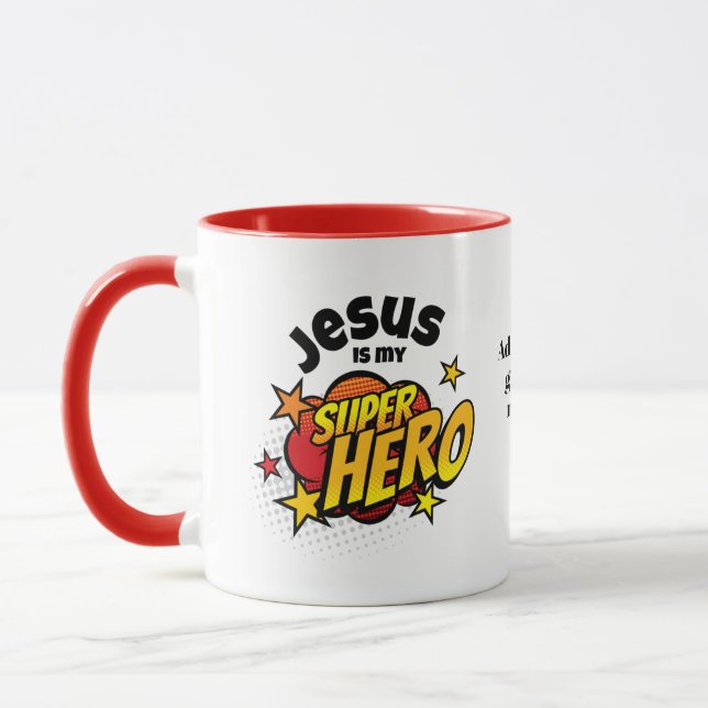 Jesus Is My Superhero Personalised Christian Kids  Mug (Left)