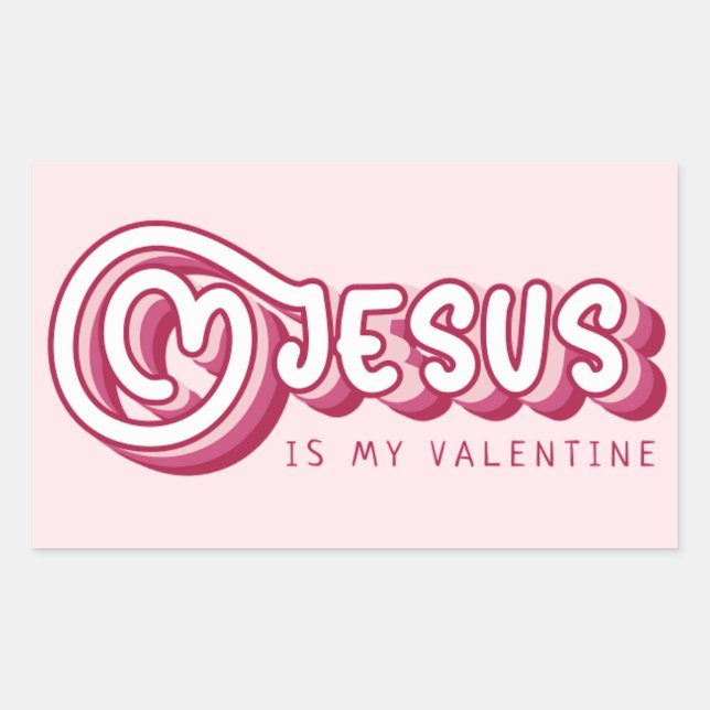 Jesus Is My Valentine Christian Red Heart Retro Rectangular Sticker (Front)