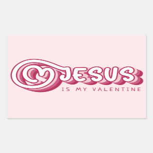 Jesus Is My Valentine Christian Red Heart Retro Rectangular Sticker