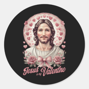 Jesus Is My Valentine Day Coquette Bow Cross Faith Classic Round Sticker
