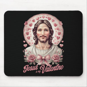 Jesus Is My Valentine Day Coquette Bow Cross Faith Mouse Mat