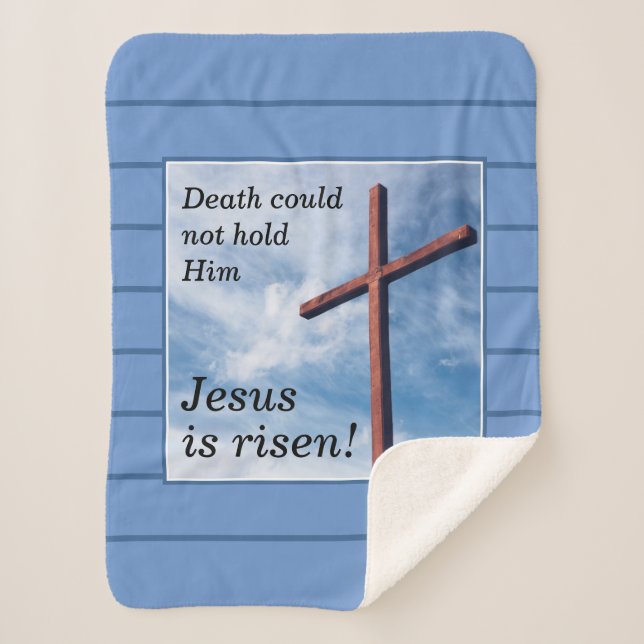 JESUS IS RISEN Blue Easter Sherpa Blanket (Front)