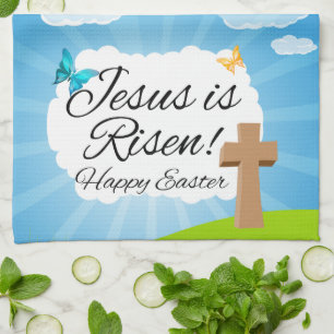 Jesus is Risen, Christian Easter Tea Towel