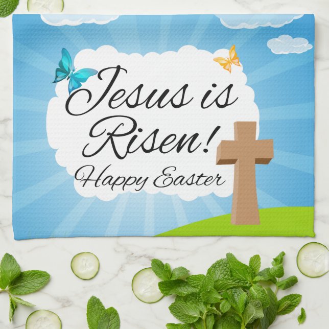Jesus is Risen, Christian Easter Tea Towel (Folded)