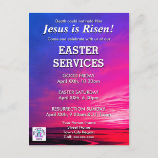 JESUS IS RISEN Easter Church Services Invitation Postcard