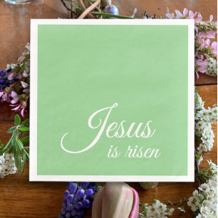 Jesus Is Risen   Elegant Green Christian Easter Napkin