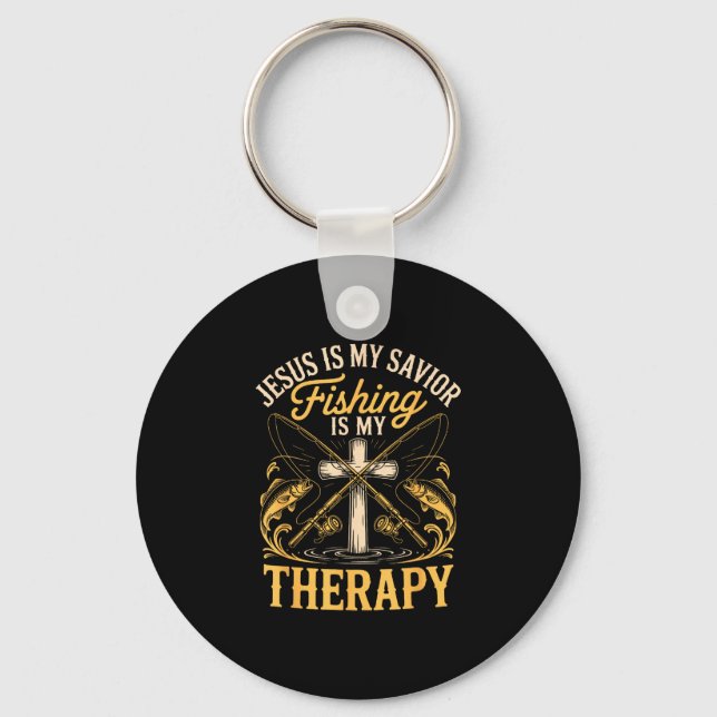 Jesus is saviour fishing is therapy angler rod key ring (Front)
