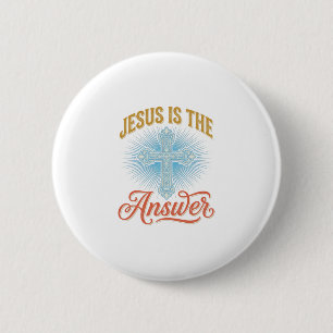Jesus Is the Answer Christian Cross Vector Design_ 6 Cm Round Badge