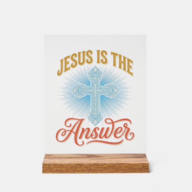 Jesus Is the Answer Christian Cross Vector Design_ Acrylic Sign (Front)
