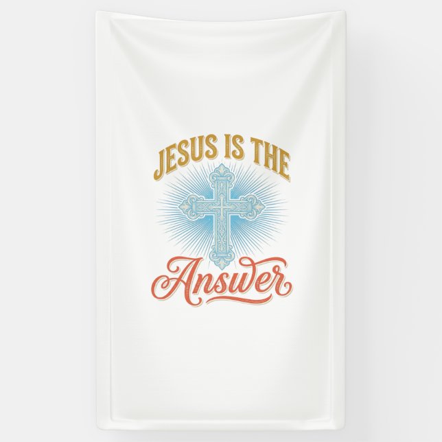 Jesus Is the Answer Christian Cross Vector Design_ Banner (Vertical)
