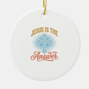 Jesus Is the Answer Christian Cross Vector Design_ Ceramic Tree Decoration