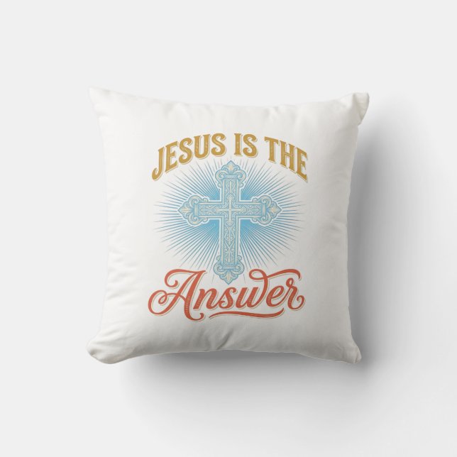 Jesus Is the Answer Christian Cross Vector Design_ Cushion (Front)