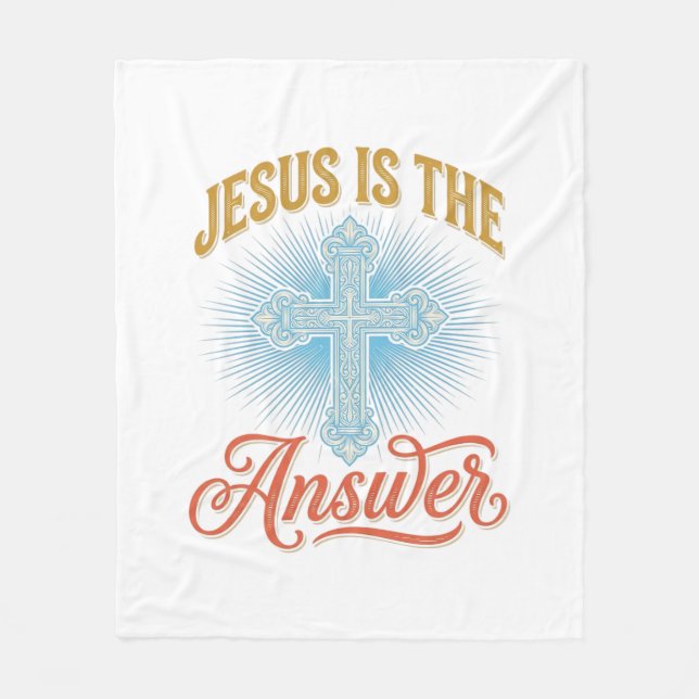 Jesus Is the Answer Christian Cross Vector Design_ Fleece Blanket (Front)