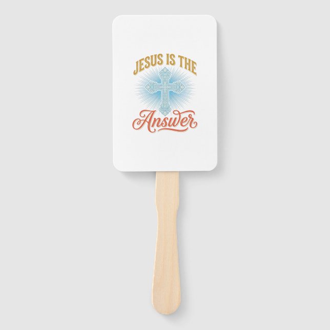 Jesus Is the Answer Christian Cross Vector Design_ Hand Fan (Front)