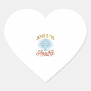 Jesus Is the Answer Christian Cross Vector Design_ Heart Sticker
