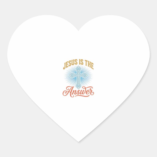 Jesus Is the Answer Christian Cross Vector Design_ Heart Sticker (Front)