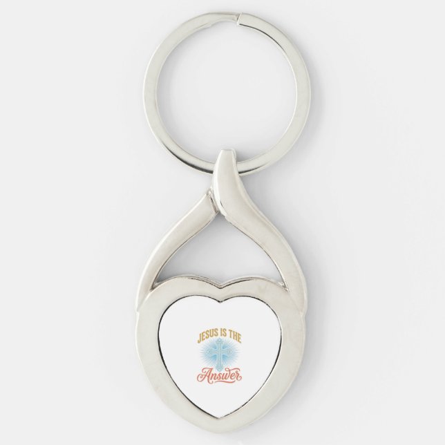 Jesus Is the Answer Christian Cross Vector Design_ Key Ring (Front)
