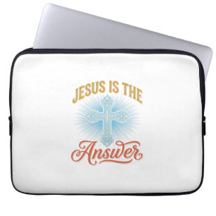 Jesus Is the Answer Christian Cross Vector Design_ Laptop Sleeve