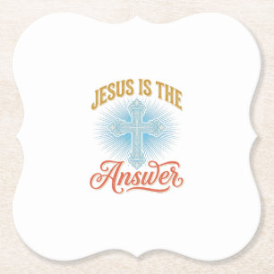 Jesus Is the Answer Christian Cross Vector Design_ Paper Coaster