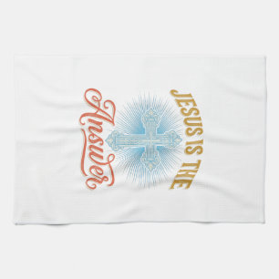 Jesus Is the Answer Christian Cross Vector Design_ Tea Towel