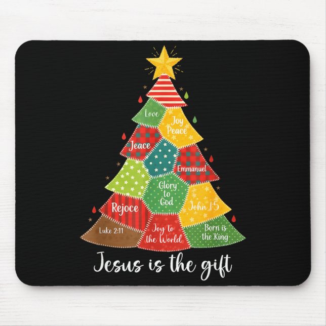 Jesus Is The Gift Christmas Tree Patchwork Scriptu Mouse Mat (Front)