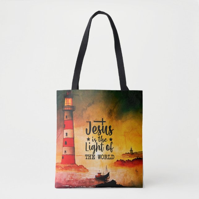 Jesus is the Light of the World Bible Verse Tote Bag (Front)