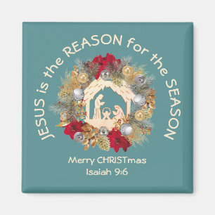 JESUS IS THE REASON Blue Christmas Magnet
