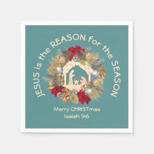 JESUS IS THE REASON Blue Christmas Paper Napkins