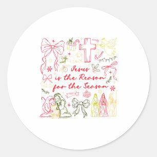 Jesus Is The Reason Christian Cross Coquette Bow C Classic Round Sticker