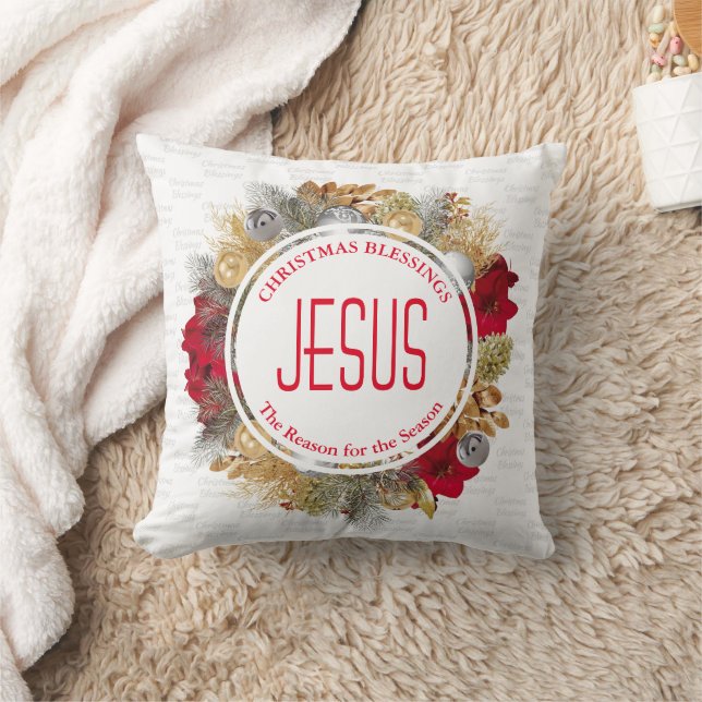 JESUS IS THE REASON Christmas Blessings Wreath Cushion (Blanket)
