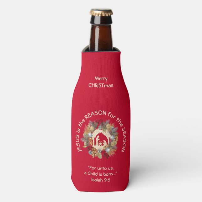 JESUS IS THE REASON Christmas Bottle Cooler (Bottle Front)